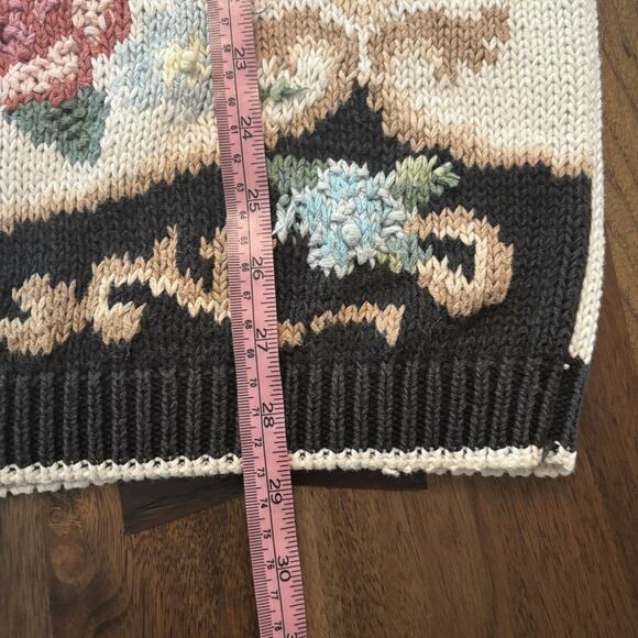 Beldoch Popper V-Neck Sweater Large Cream Whimsical Floral Cottage Granny Core - Picture 8 of 9